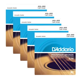 【D’Addario】EJ16 五套/組 木吉他弦 Light 12-53 磷青銅 美國製(民謠吉他弦)