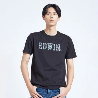 【EDWIN】男裝 人氣復刻款 花紗植絨LOGO短袖T恤(黑色)