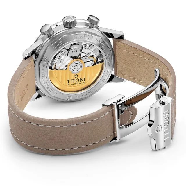 【TITONI 梅花錶】傳承系列 熊貓 復刻 計時機械腕錶 / 41mm 禮物推薦 畢業禮物(94020S-ST-680)