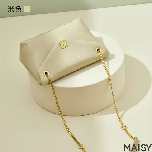【MAISY】經典百搭真皮鍊條郵差包(真皮包包 現+預  綠色／白色／黑色／米色)