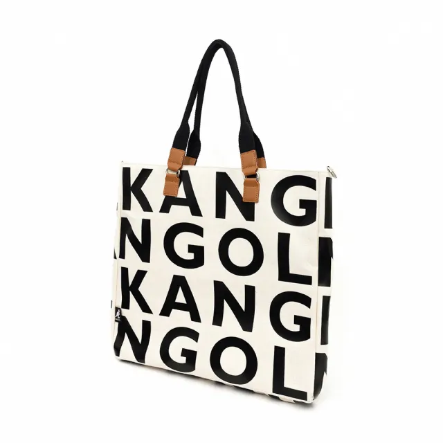 【KANGOL】雙11 大帆布包 兩色 滿版LOGO 皮邊 側背 休閒(62251712-)