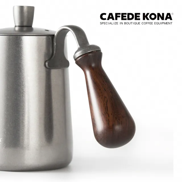 【CAFEDE KONA】木柄細口壺600ML-不鏽鋼(手沖 細口壺 黑紫檀木 304不鏽鋼 特氟龍)