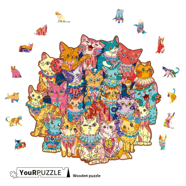 【YouRPUZZLE】台灣現貨貓咪聚會拼圖(檢驗合格木質動物拼圖)