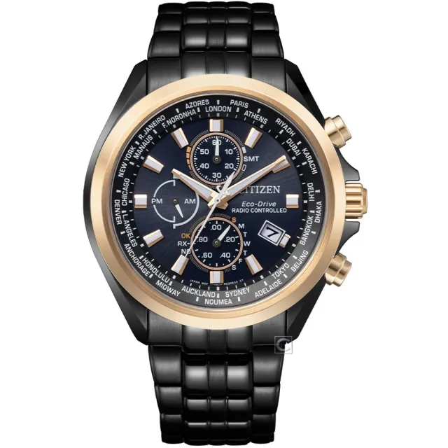 【CITIZEN 星辰】GENTS 系列Eco-Drive  光動能 廣告款 世界時間萬年曆電波錶 男錶 畢業禮物(AT8206-81L)