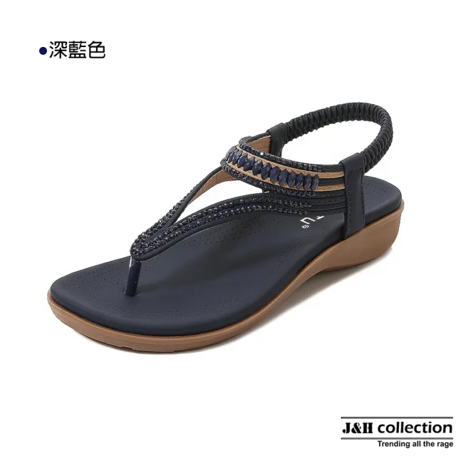 【J&H collection】涼夏透氣串珠鬆緊坡跟夾腳涼鞋(現+預  杏色 / 紫色 / 寶藍色)