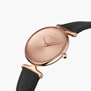 【Nordgreen 官方直營】Unika 獨特 玫瑰金系列 極夜黑真 指針皮錶帶手錶 32mm