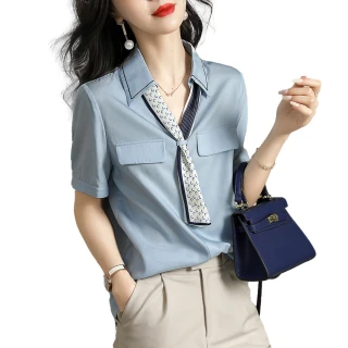 【MsMore】時尚系帶設計V型寬鬆氣質襯衫上衣#112983現貨+預購(2色)