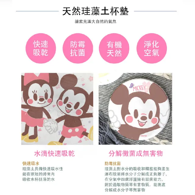 【SONA森那家居】Disney 迪士尼2019圓形櫻花珪藻土杯墊2入組(10x10x0.9 維尼/米奇米妮快乾吸水)