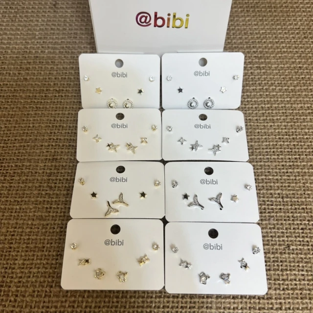 【bibi】韓版精緻設計感簡約風鋯石3對入耳針耳環