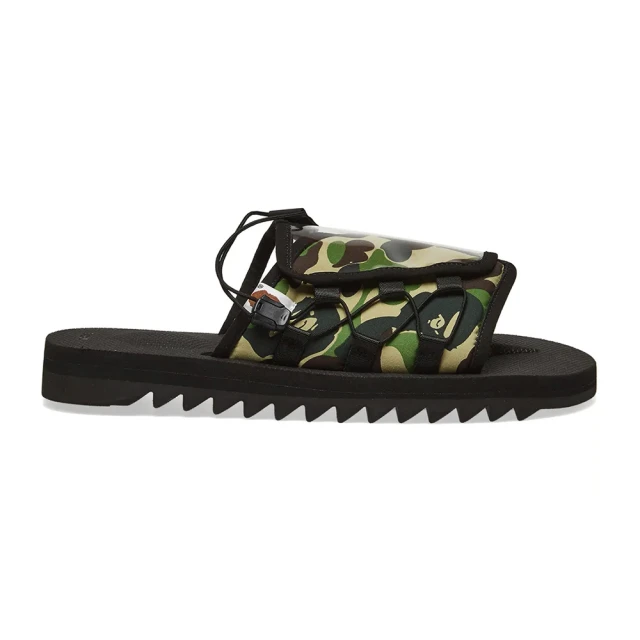 SUICOKE DAO 195 BAPE 黑綠 猿人頭 迷彩 透明 側扣 鋸齒大底 聯名款 拖鞋 SK19195APEBK