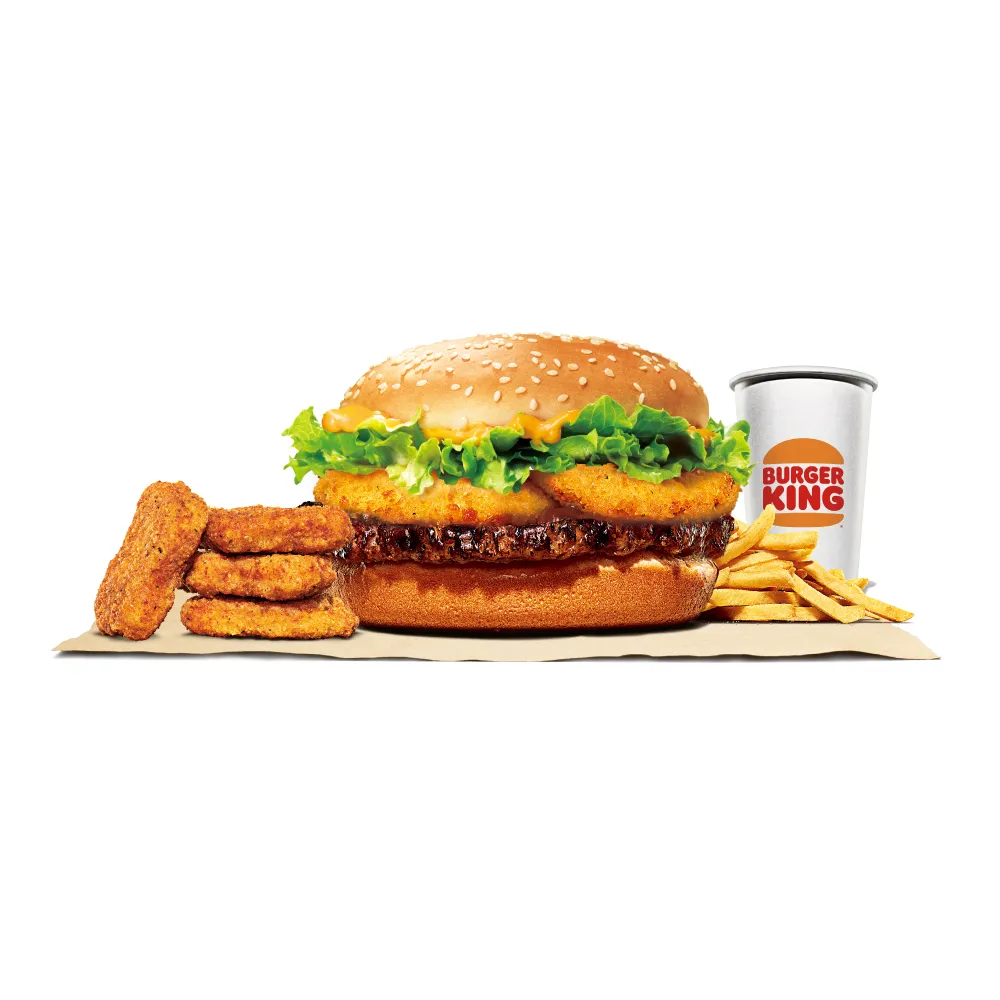 【漢堡王】獨家59折★起司醬洋蔥圈牛肉堡+小份薯條+4塊雞塊+小杯可樂(即買即用)