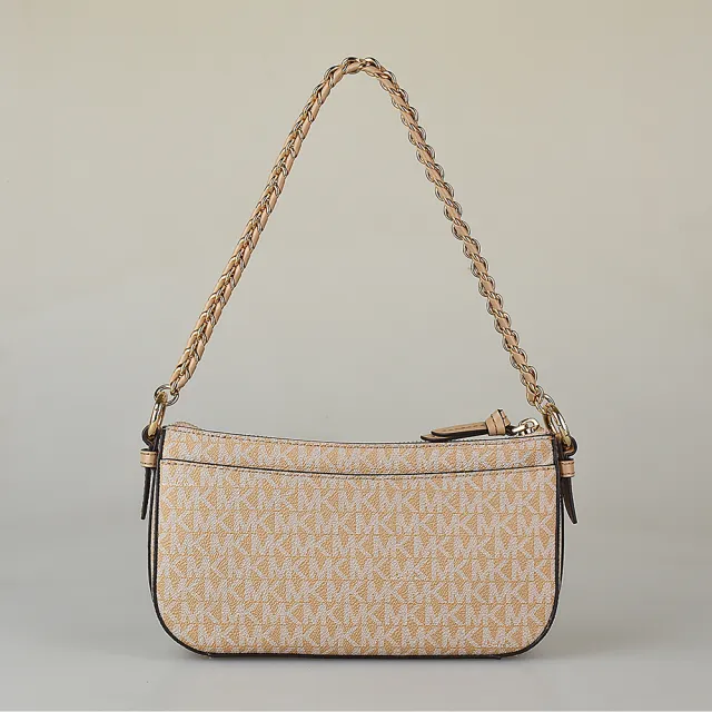【Michael Kors】MK MICHAEL KORS JET SET金字LOGO PVC衍縫牛皮拉鏈扣式4合1斜背子母包(駝)