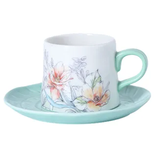 【Royal Duke】清新花卉鑽石-陶瓷咖啡杯碟組(4款任選 咖啡杯 馬克杯 咖啡杯碟 杯碟組 杯 杯子 陶瓷)