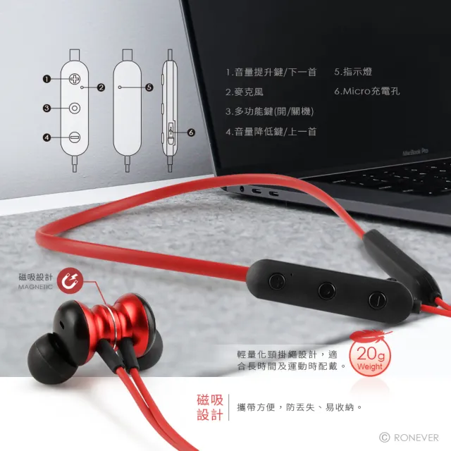【RONEVER】MOE252 頸掛式磁吸藍牙耳機