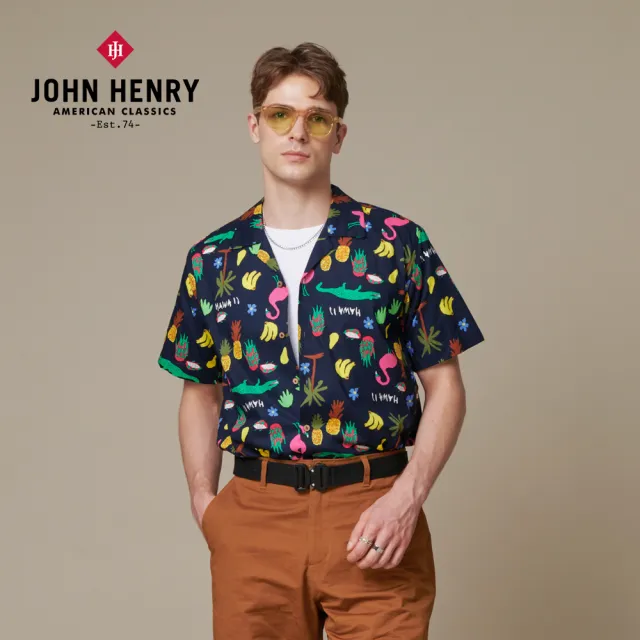 【JOHN HENRY】森林派對古巴領襯衫-黑色