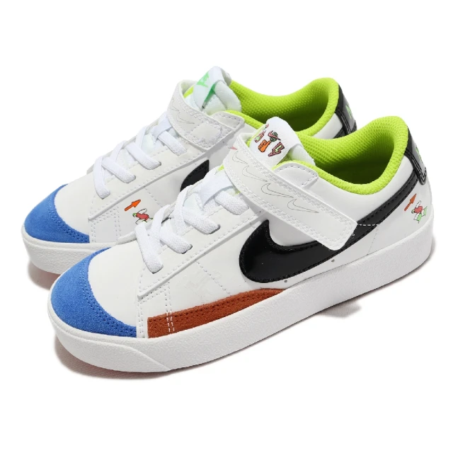 NIKE 耐吉 休閒童鞋 Blazer Low 77 PS 中童 白 藍 黑 麂皮 圖案 魔鬼氈 小朋友(DV1751-101)