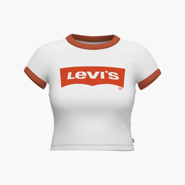 【LEVIS 官方旗艦】女款 復古滾邊短版T恤 / 修身版型 / 經典Logo 復古橘 熱賣單品 A3523-0004