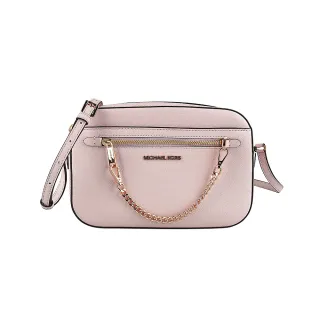 【Michael Kors】JET SET EW經典金字LOGO防刮皮革斜背包(大/淡粉紅)