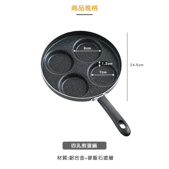 【小茉廚房】四孔 煎蛋 圓盤 平底鍋 煎蛋神器(4孔-24.5cm)