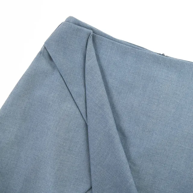 【OUWEY 歐薇】甜美不規則摺線活片縲縈褲裙(藍色；S-L；3222322422)