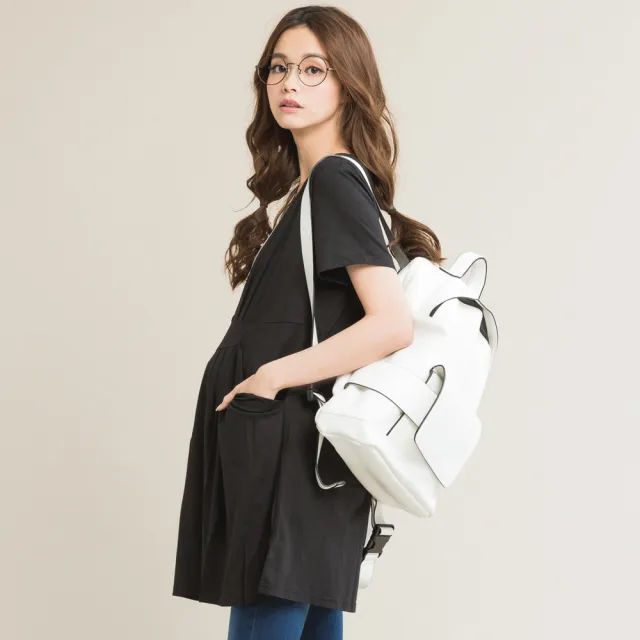 【Gennies 奇妮】V開襟長版哺乳上衣-桃紅/灰/黑/棕/紫(哺乳衣 短袖哺乳衣 下拉哺乳)