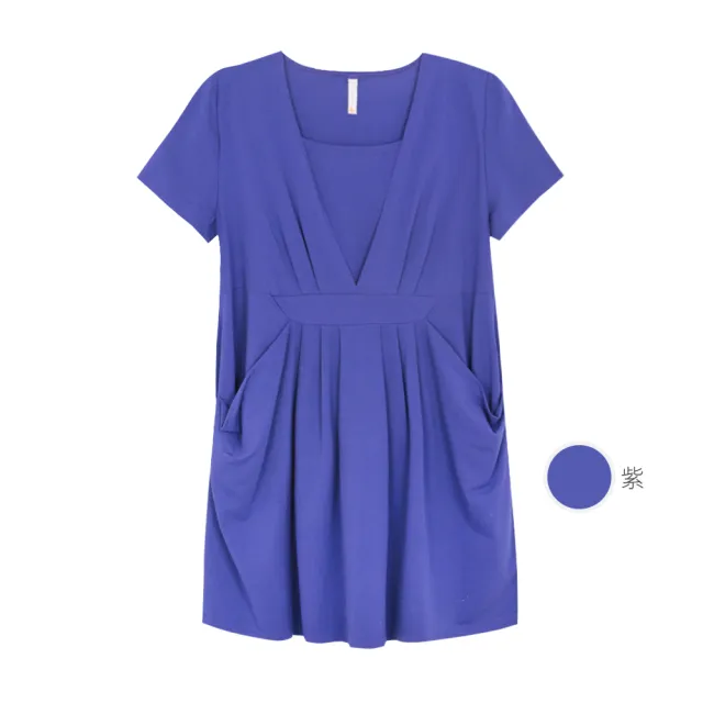 【Gennies 奇妮】V開襟長版哺乳上衣-桃紅/灰/黑/棕/紫(哺乳衣 短袖哺乳衣 下拉哺乳)