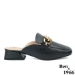 【Ben&1966】高級頭層牛皮流行金屬扣飾穆勒鞋-黑