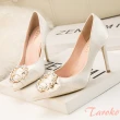 【Taroko】珍珠花環水鑽綢緞尖頭細高跟鞋(4色可選)