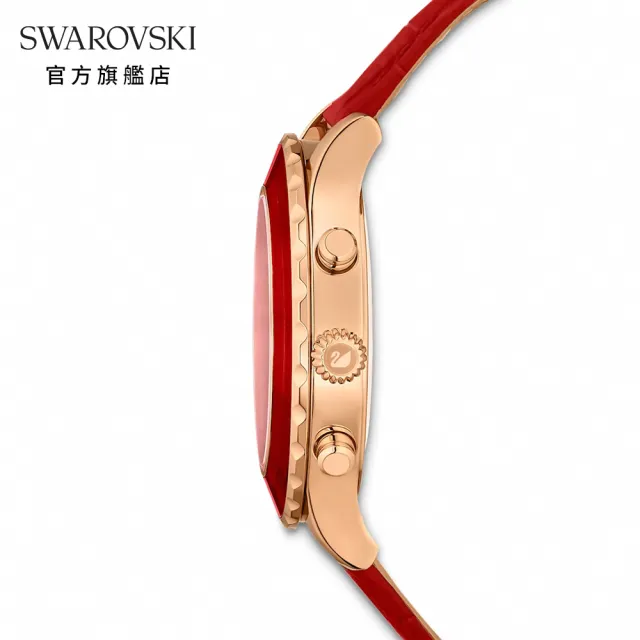 【SWAROVSKI 官方直營】Octea Lux Chrono 手錶真皮錶帶 ☆色 玫瑰金色潤飾 交換禮物