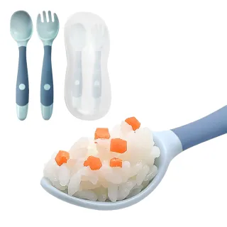 【趣味餐具】兒童可彎式學習餐具-附收納盒(食品級 矽膠餐具 嬰兒餐具 湯匙 叉子 訓練餐具 副食品)