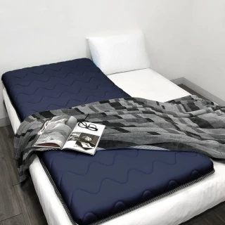 【Simple Living】獨立筒記憶棉雙面兩用可折疊床墊-深藍(單人加大-3.5x6.2尺)