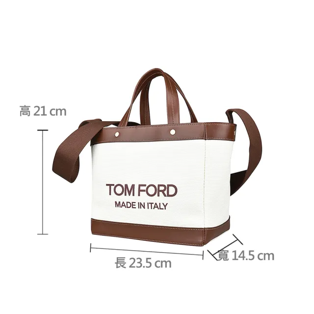 【TOM FORD】雙11 TOM FORD棕字LOGO帆布磁扣式手提斜背包(迷你/米白x棕)