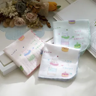 【Peter&Andy】童趣小方巾-小豬馬卡龍(台灣製送禮自用兩相宜  可作手帕/茶巾)