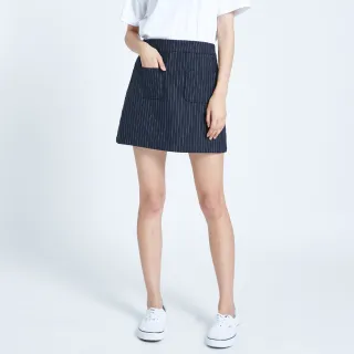 【SOMETHING】女裝 A字細條紋短裙(丈青色)