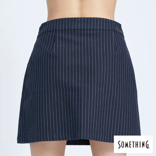 【SOMETHING】女裝 A字細條紋短裙(丈青色)