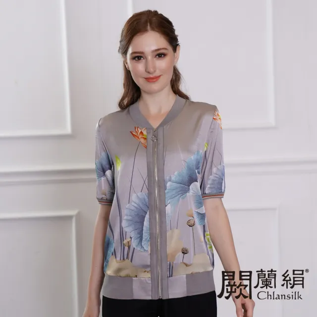 【Chlansilk 闕蘭絹】自然風情荷花蠶絲緞面外套(灰)