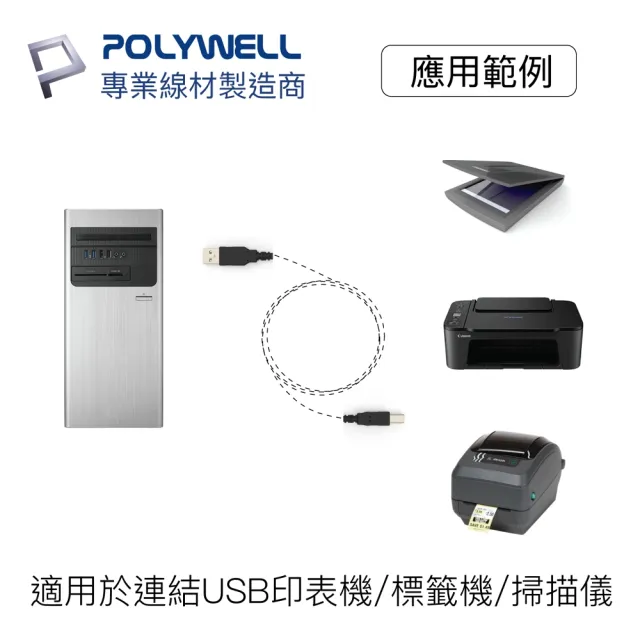 【POLYWELL】USB2.0 Type-A To Type-B 印表機線 3M