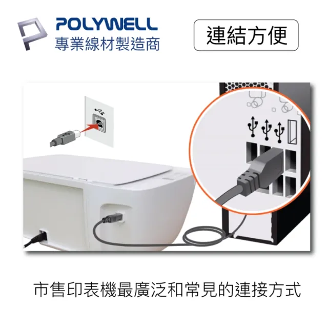 【POLYWELL】USB2.0 Type-A To Type-B 印表機線 1M