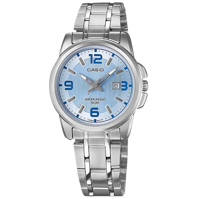【CASIO 卡西歐】簡約優雅 數字刻度 日期 不鏽鋼手錶 藍色 31mm(LTP-1314D-2A)