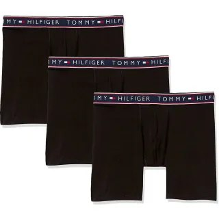 【Tommy Hilfiger】男內褲 內褲 長版貼身 棉質彈力平口四角內褲 3件黑色盒裝(美國進口 舒適 好穿)