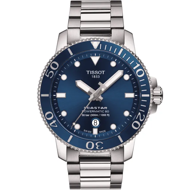 【TISSOT 天梭 官方授權】Seastar 海星陶瓷表圈300米潛水機械錶_爸爸節 七夕 情人節 禮物(T1204071104103)