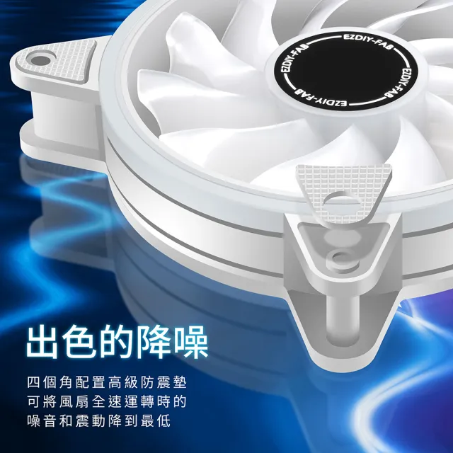 【EZDIY-FAB】白色月光型 RGB散熱風扇 附風扇集線器和遙控器 智慧溫控靜音-6顆(電腦散熱風扇)