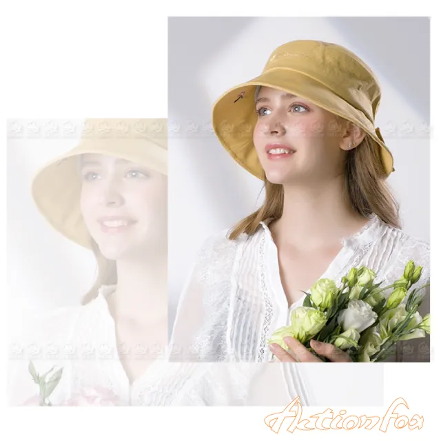 【ACTIONFOX】挪威 女 抗UV抗菌優雅遮陽帽《黃》630-5272/漁夫帽/防曬帽/休閒帽(悠遊山水)
