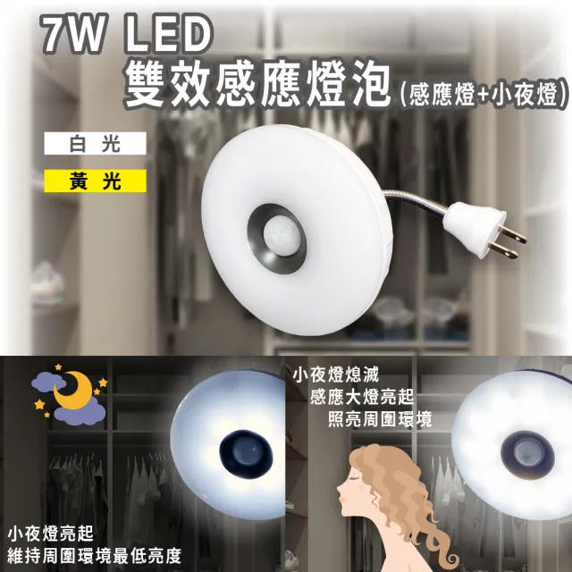 【明沛】7W LED雙效感應燈-彎管插頭型-(感應燈+小夜燈-全電壓都可使用-人來大燈亮 人走小燈亮-MP6781)