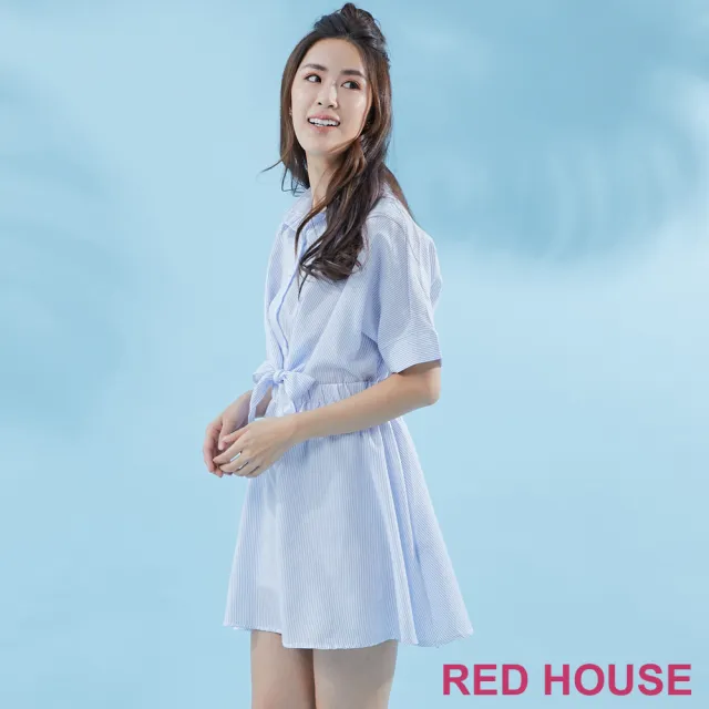 【RED HOUSE 蕾赫斯】清新條紋蝴蝶結洋裝(共2色)
