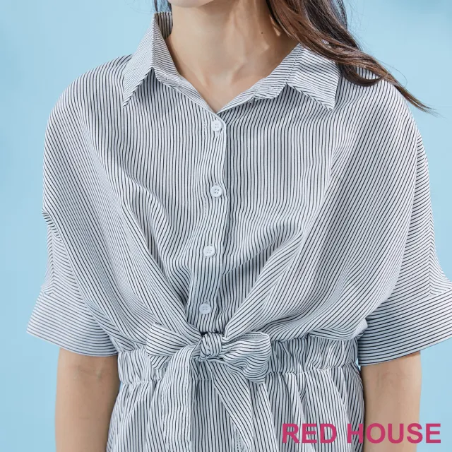 【RED HOUSE 蕾赫斯】清新條紋蝴蝶結洋裝(共2色)