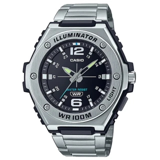 【CASIO 卡西歐】重工業風金屬錶圈不鏽鋼指針錶-藍面(MWA-100HD-2A)