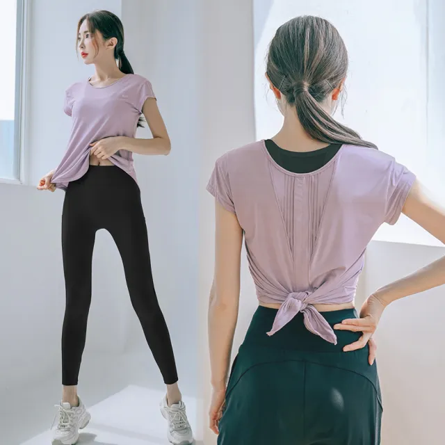 【BODYAIR】出清-冰感輕盈點布綁腰罩衫上衣(瑜珈.慢跑.運動.健身.透氣.舞蹈.運動服)