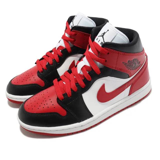 【NIKE 耐吉】Wmns Air Jordan 1代 Mid 女鞋 男鞋 黑 紅 Bred Toe 芝加哥 AJ1(BQ6472-079)