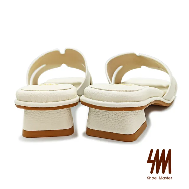 【SM】寬版造型真皮方頭低跟拖鞋(白色)